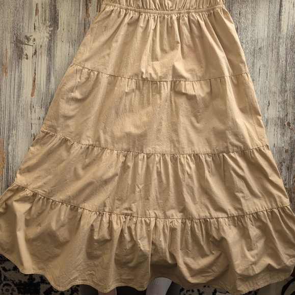 Greylin Poplin Tiered Cotton Midi Dress Camel Women's Small - Picture 3 of 9